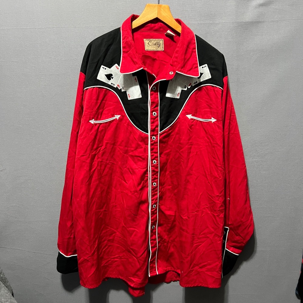 Scully Mens Red Black Poker Western Snap Shirt Hold Em Fold Em XXL P-686